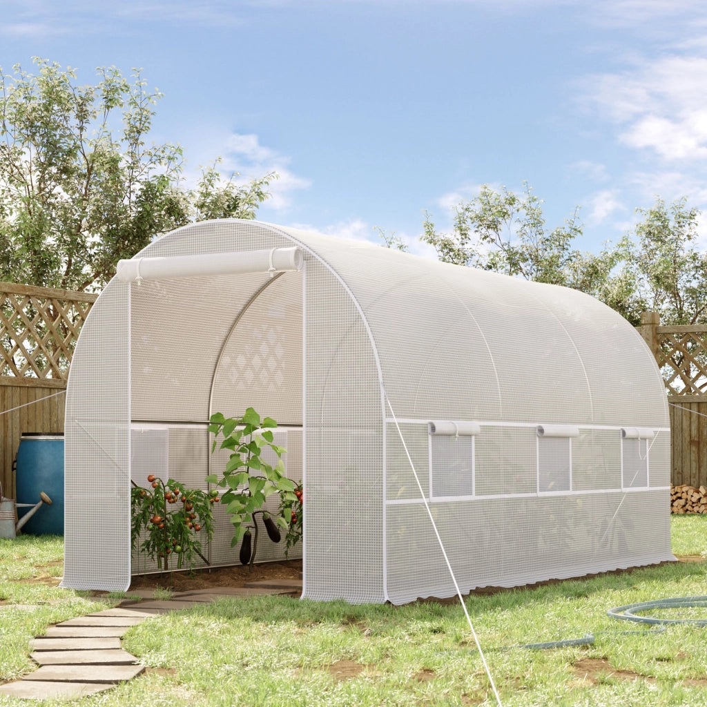 EasyComfort Serra da Giardino a Tunnel 4x2x2m con Struttura in Acciaio e Telo in Polietilene Bianco