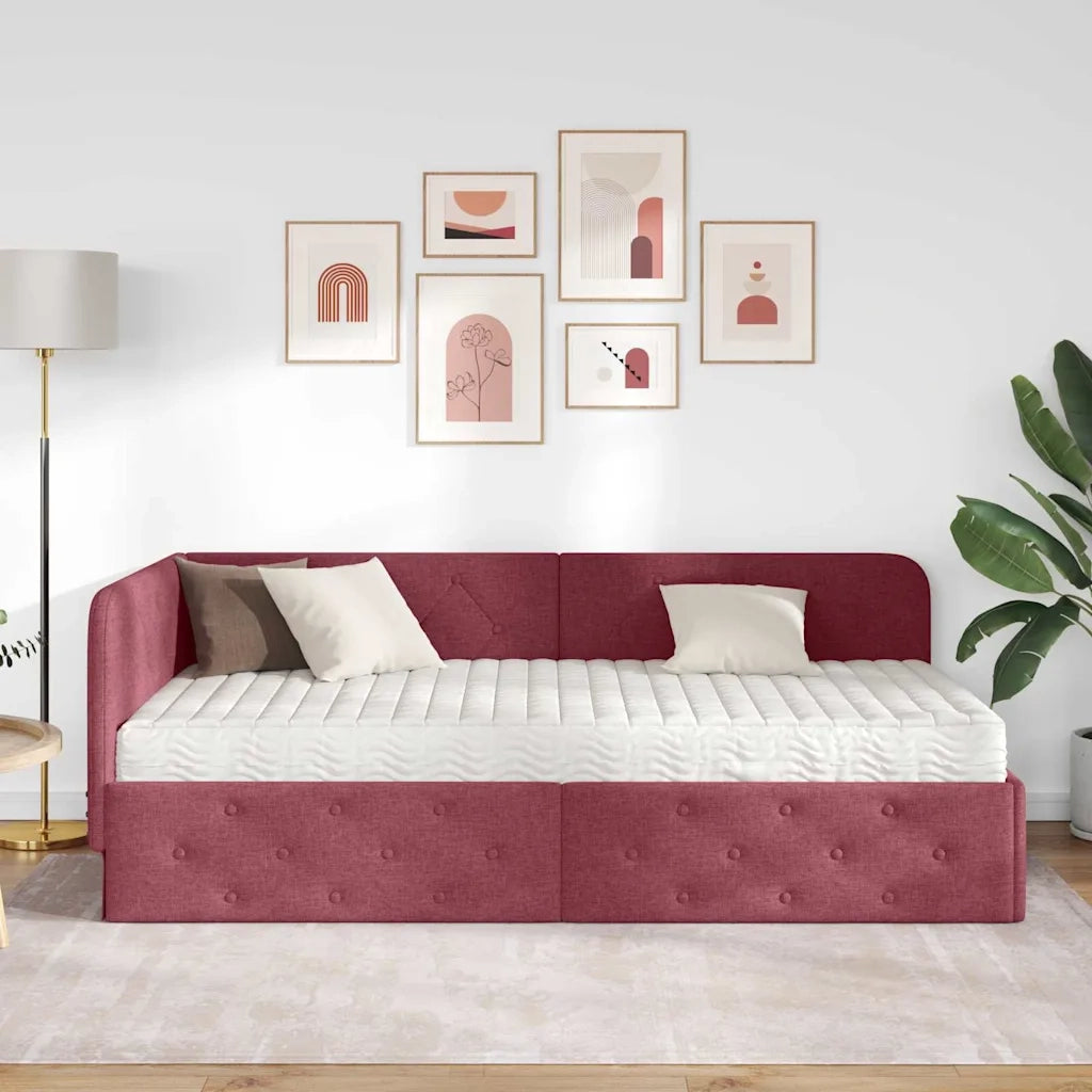 Cornice del letto ad angolo Rosso Vino 90 x 200 cm Tessuto