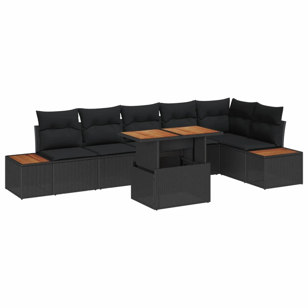 Set Divano da Giardino con archiviazione 7 pcs Nero Poly Rattan