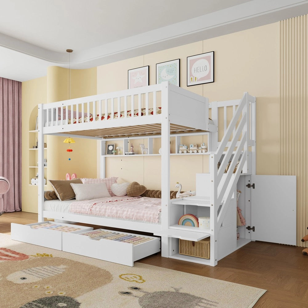 Letto a Castello con Cassetto, Rete e Armadio ¨C MINIMAL ¨C Bianco 90x200