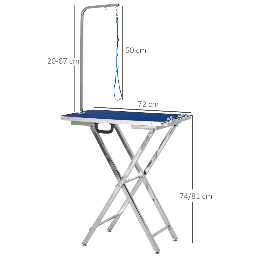 Tavolo da Toelettatura per Animali Domestici ¨C zephmum ¨C Blu 72x45x74-81 cm