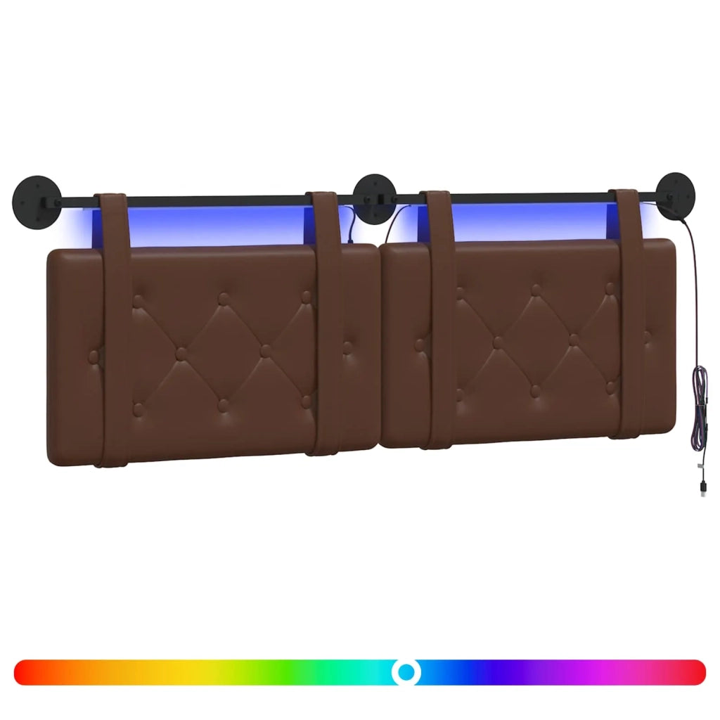 Testiera sospesa Con luce LED Marrone Similpelle 3424153