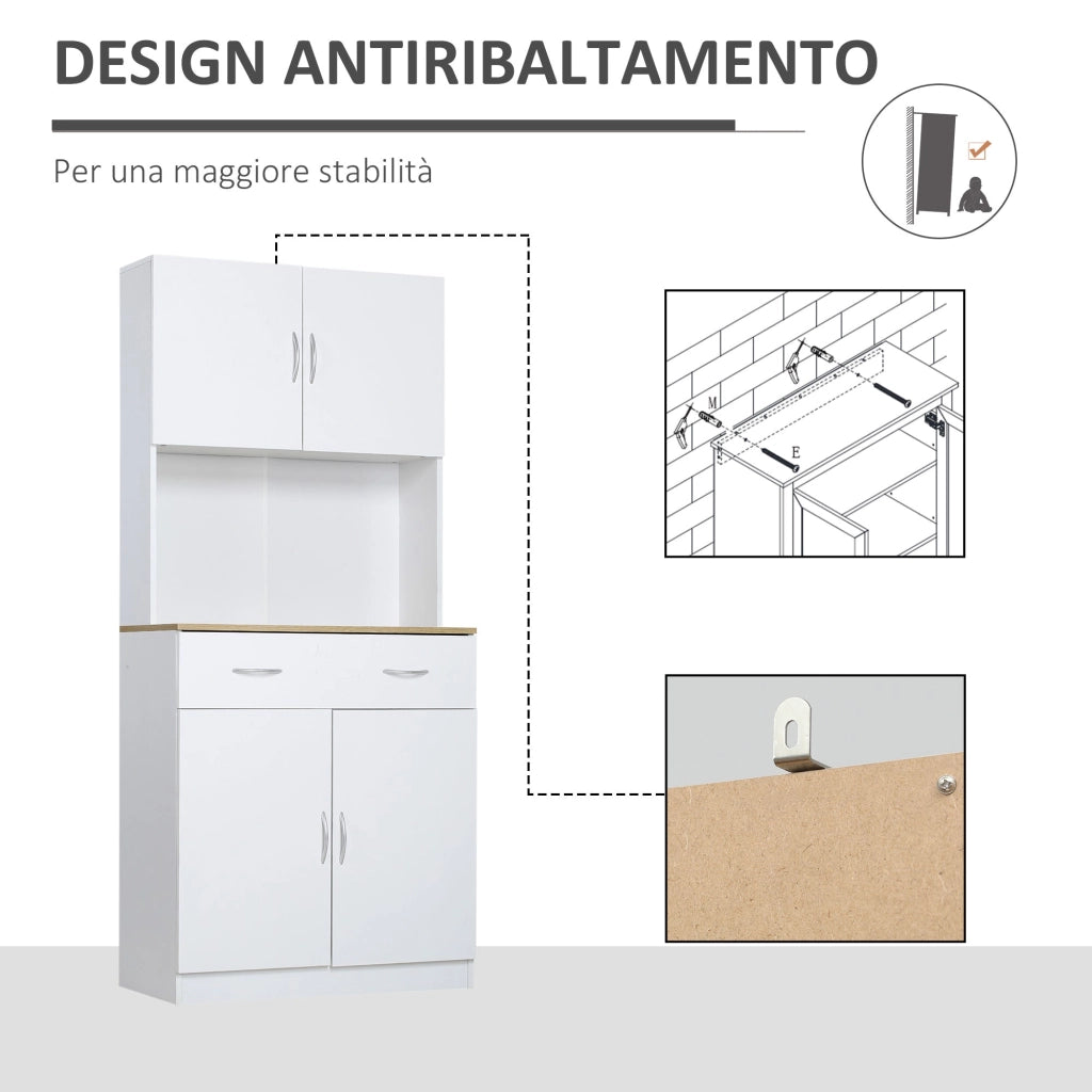 Mobile da Cucina Credenza 80x40x180 cm in Legno Bianco