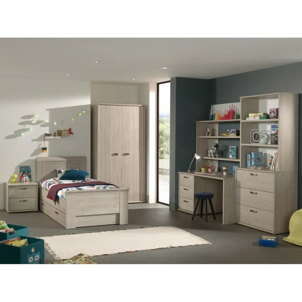 Scrivania per bambini robusta con 3 cassetti, collezione DANY, colore rovere chiaro.