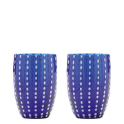 Zafferano Perle Bicchiere Blu - Vetro Colorato Soffiato a Bocca, 32 cl, Lavorato a Mano - Set da 2 Tumblers Artigianali per Acqua o Cocktail