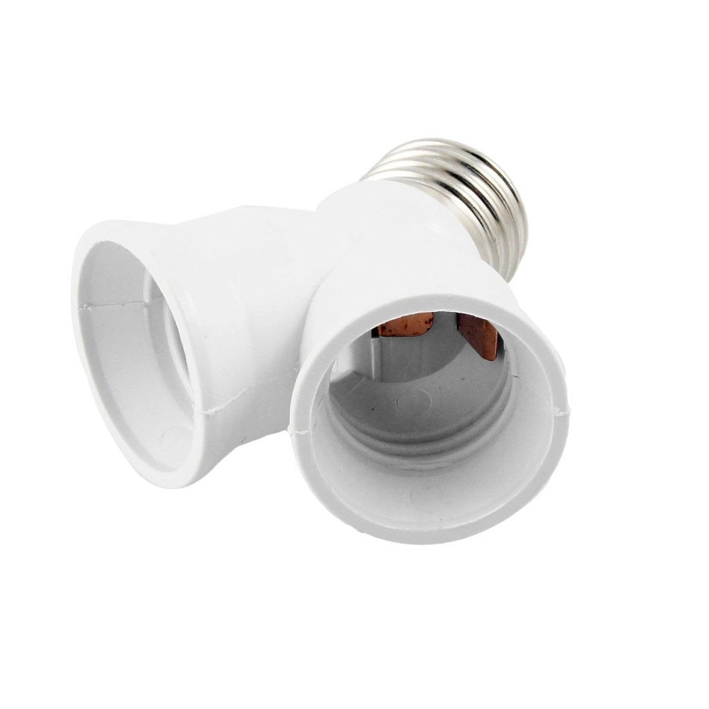 Trade Shop - Adattatore Sdoppiatore Portalampada Attacco Da E27 A 2 Prese E27 Bianco Socket -