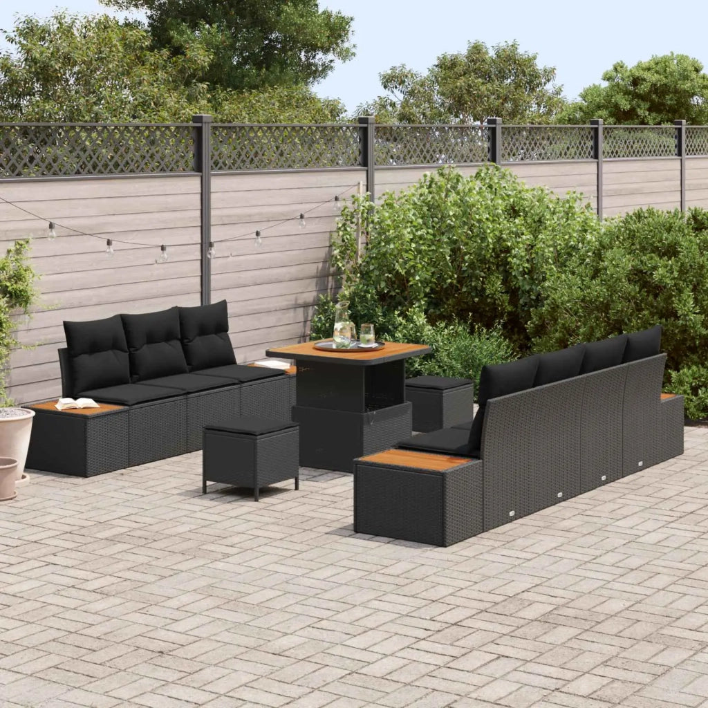 Set Divano da Giardino 10 pcs Nero polyrattan