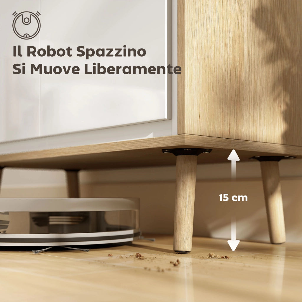 Credenza Moderna a 2 Ante ¨C Minimal ¨C Bianco Lucido e Rovere, 72x35x77 cm