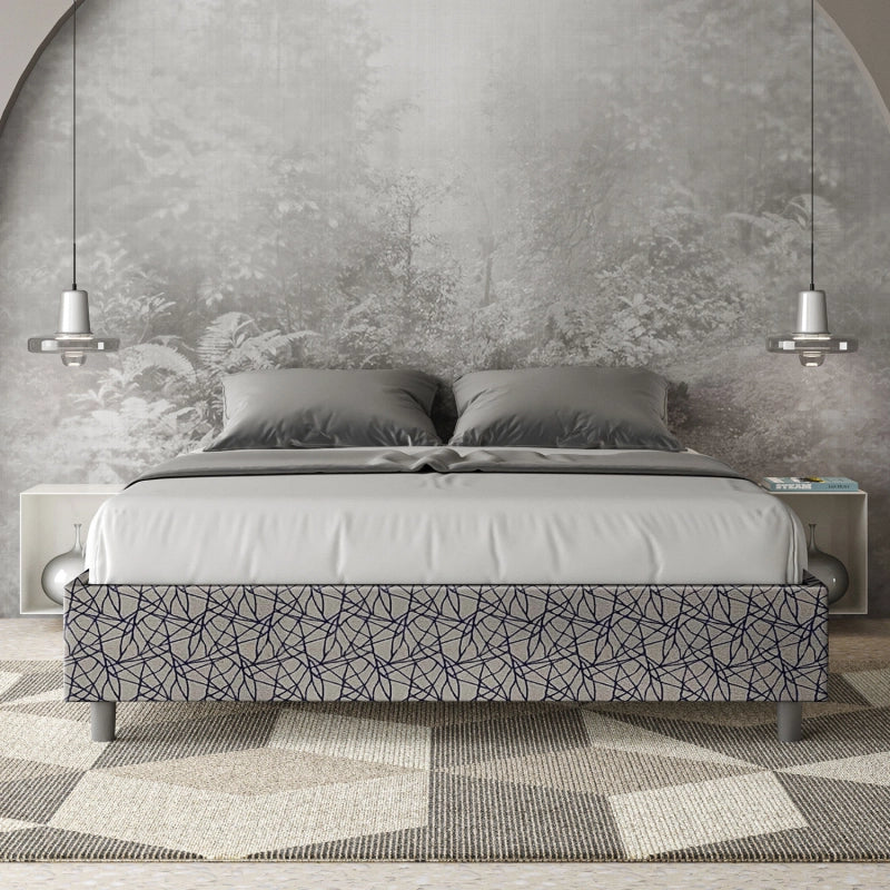 Letto Sommier imbottito Matrimoniale 160x200 cm tessuto Era Azelia - Senza rete,Blu