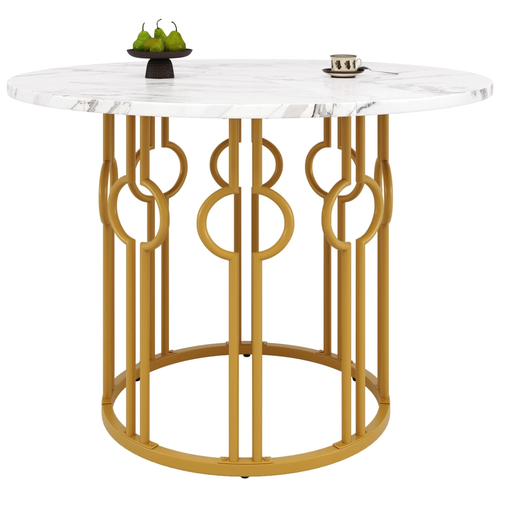 Tavolo da pranzo rotondo 100 x 100 x 76 cm in MDF e metallo; bianco e oro