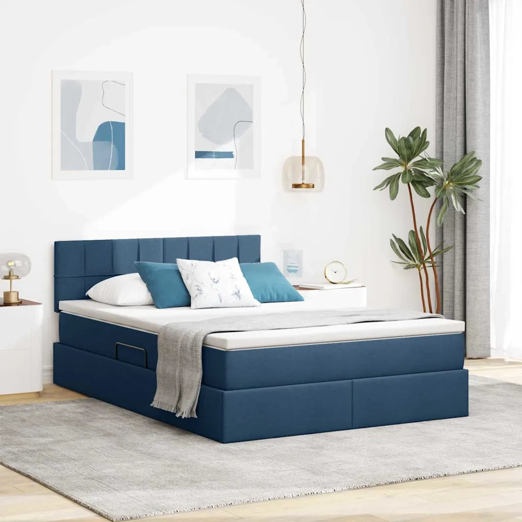 Letto con contenitore e materasso con testiera Blu 120 x 200 cm