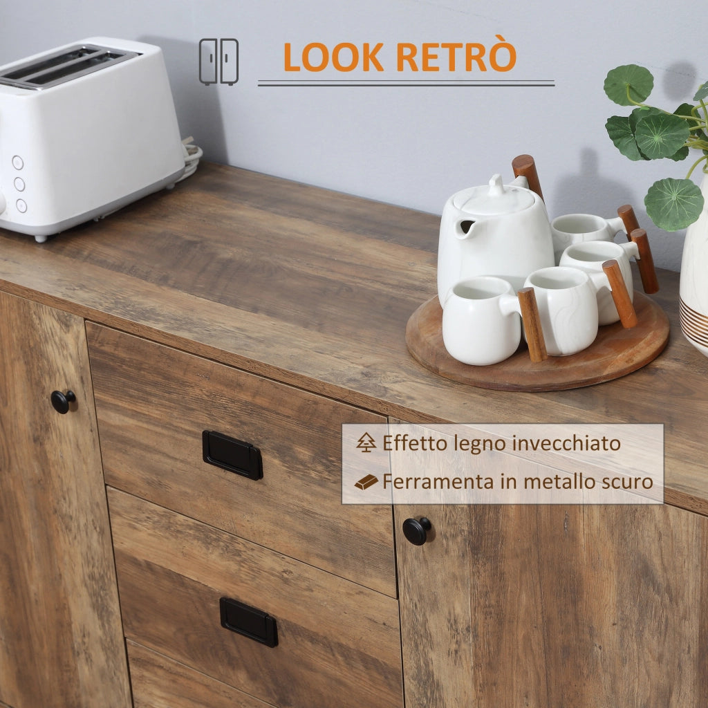 Credenza Moderna con Cassetti e Armadietti ¨C Minimal ¨C Truciolato e Metallo, 120x39.5x77 cm