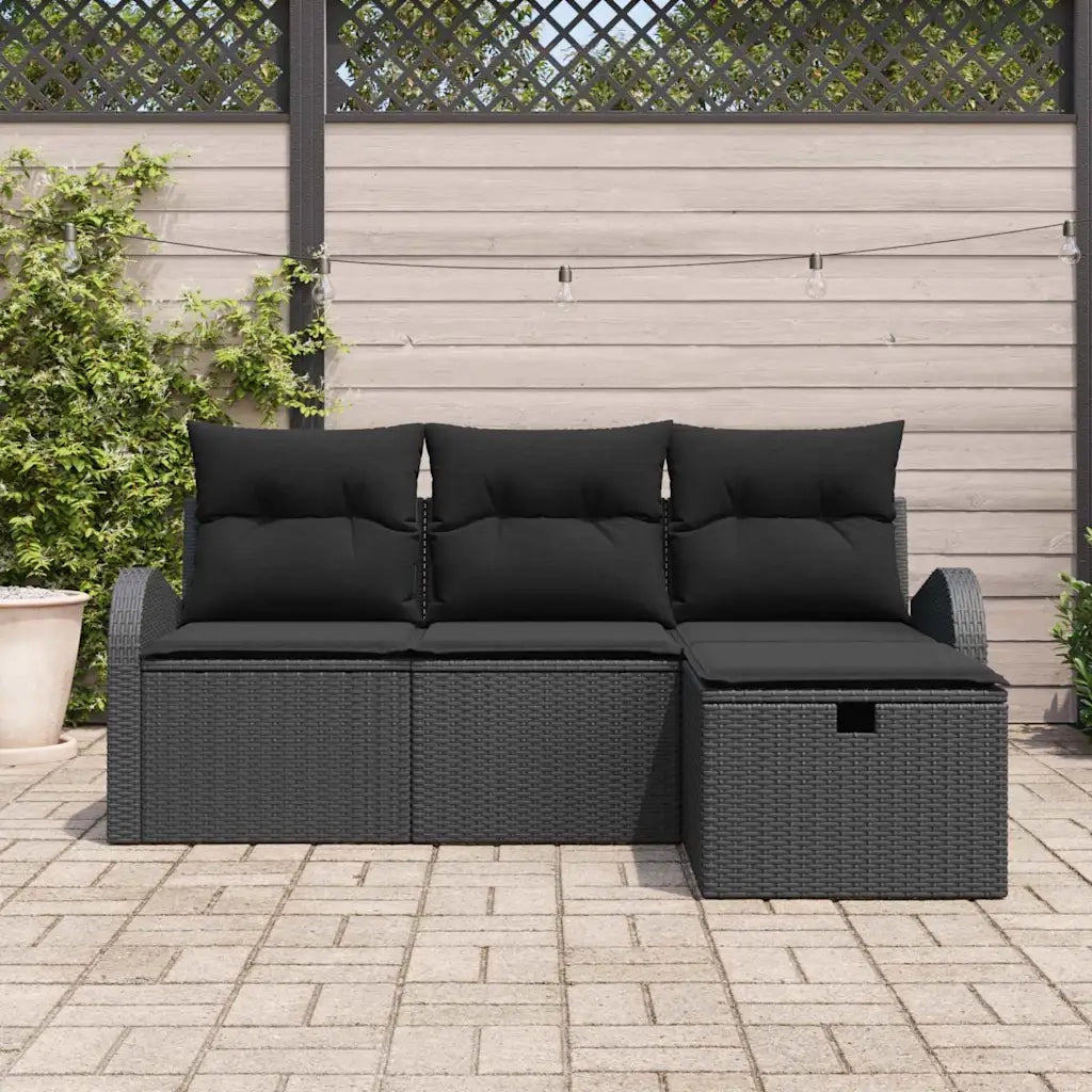 Set Divano da Giardino con cuscino 4 pcs Nero polyrattan 3360384