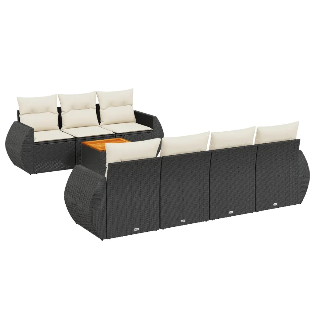 Set Divani da Giardino con Cuscini 8 pz Nero in Polyrattan