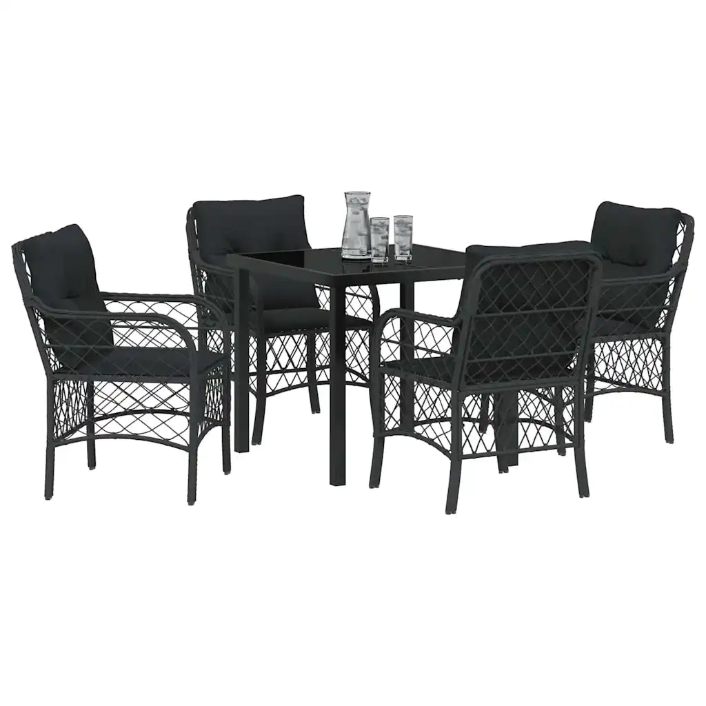 Set da Pranzo per Giardino con cuscino 5 pcs Nero polyrattan