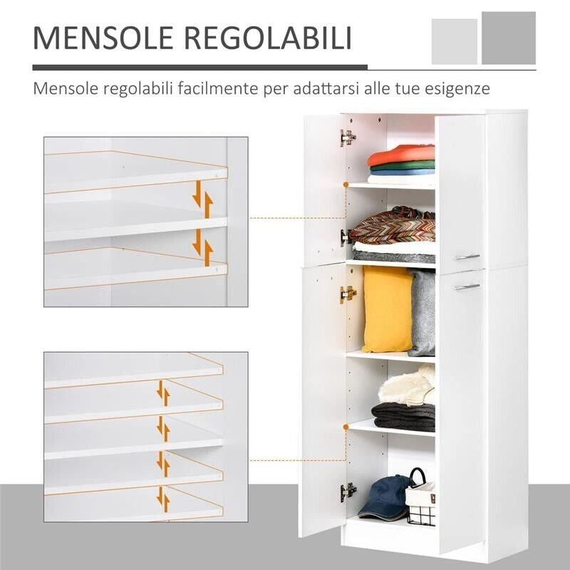 MOBILE MULTIUSO CON 2 ARMADIETTI E MENSOLE REGOLABILI 59X31X155CM BIANCO