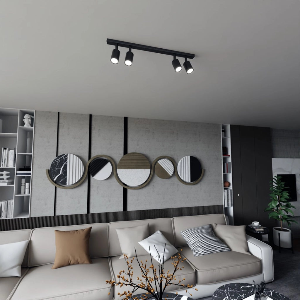 Plafoniera Flash nera 4 faretti 70 cm GU10 8W Emibig