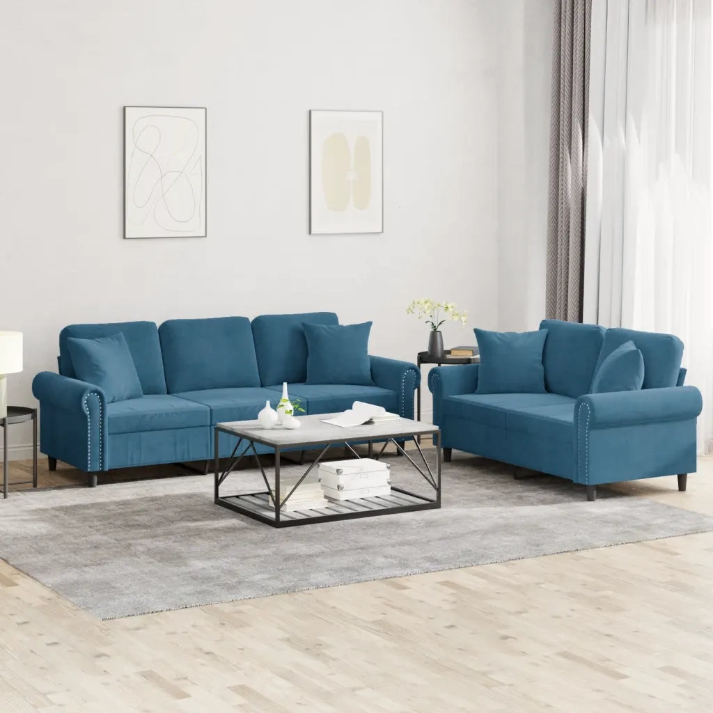 Set di Divani 2 pz con Cuscini Blu in Velluto 3202279