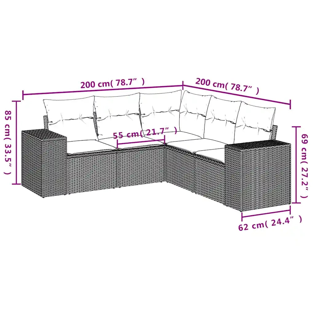 Set Divano da Giardino 5 pz con Cuscini Marrone in Polyrattan 3254890