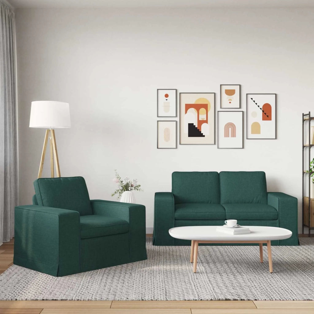 Divano 2 pcs Verde Scuro 182 x 80 x 82 cm Tessuto