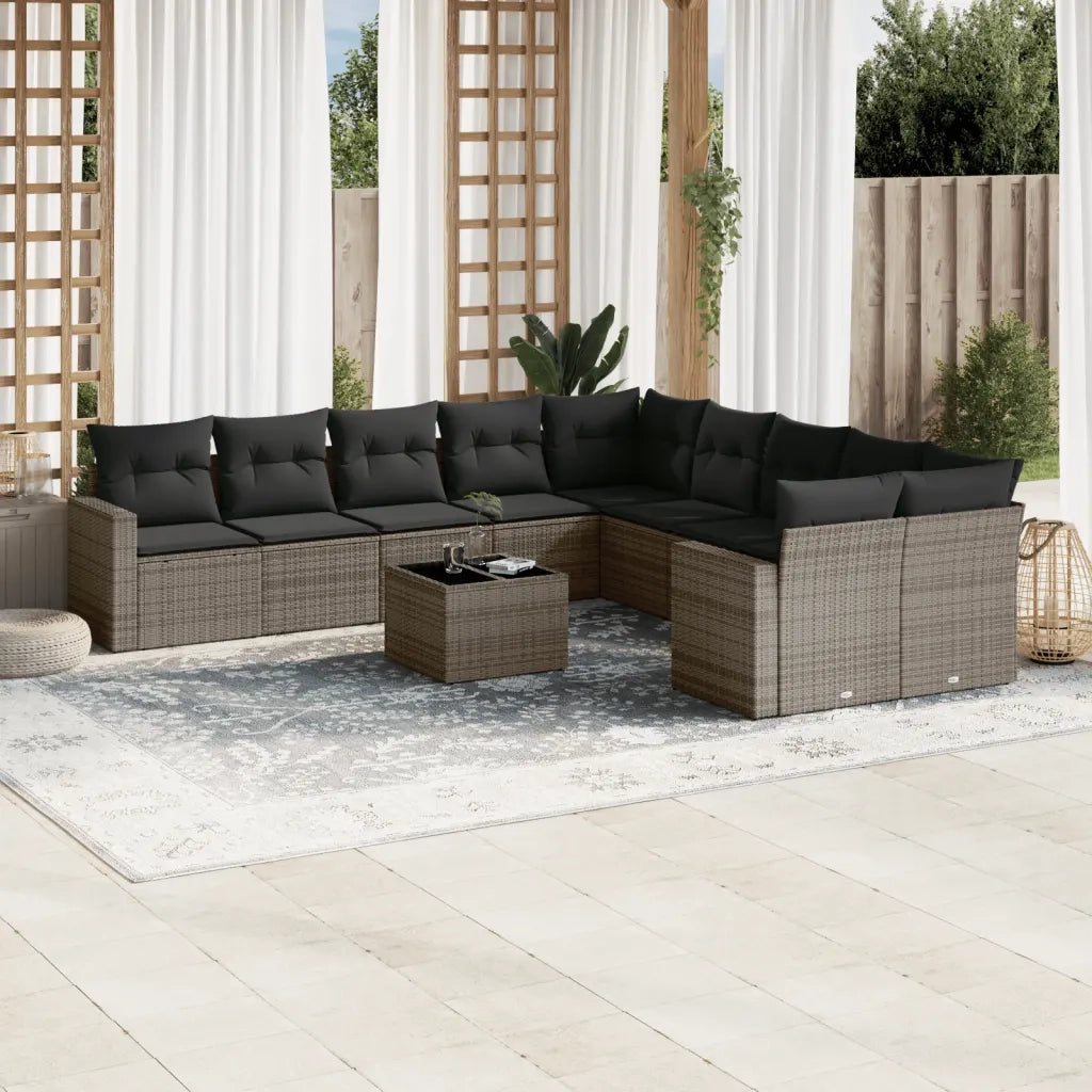 Set Divani da Giardino 11 pz con Cuscini in Polyrattan Grigio 3219510