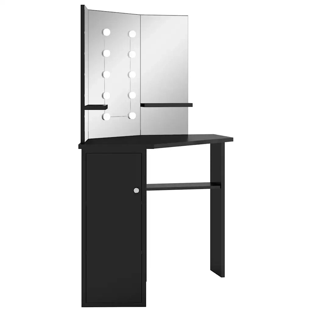 Toeletta | Tavolino da Trucco Angolare con LED Nero 111x54x141,5 cm