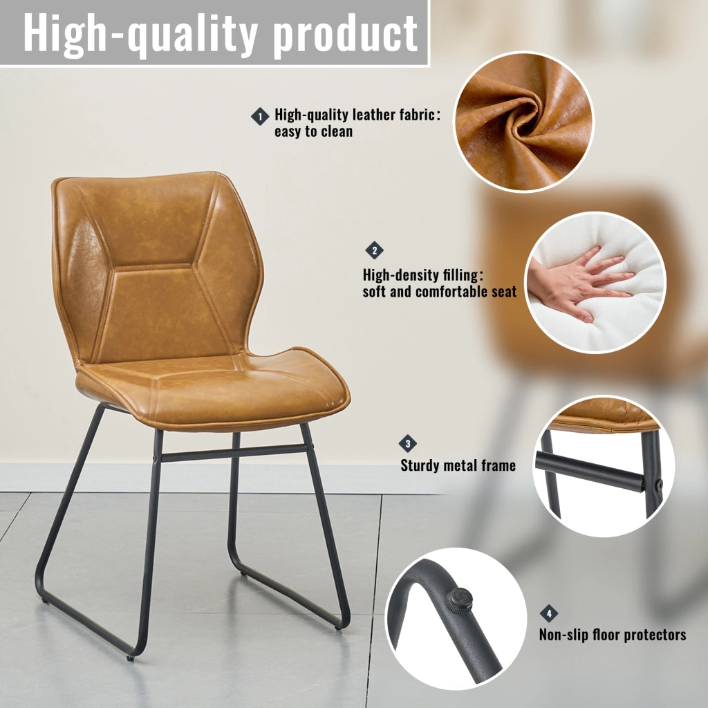 Sedie da Pranzo Set 2 Pezzi Imbottite ¨C MINIMAL ¨C Similpelle Cognac con Gambe in Metallo