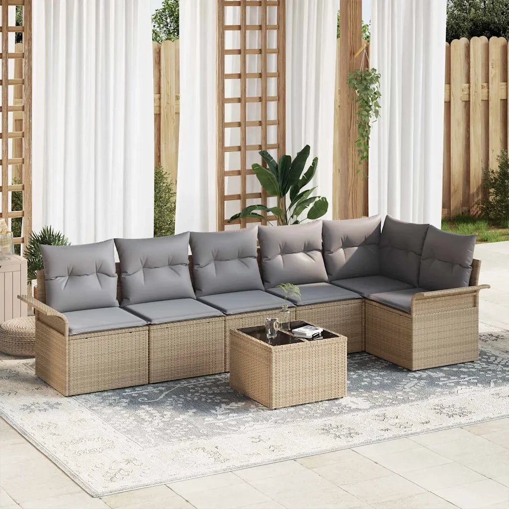 Set Divano da Giardino con cuscino 7 pcs Beige polyrattan