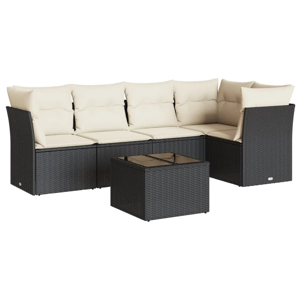 Set Divano da Giardino 6 pz con Cuscini Nero in Polyrattan