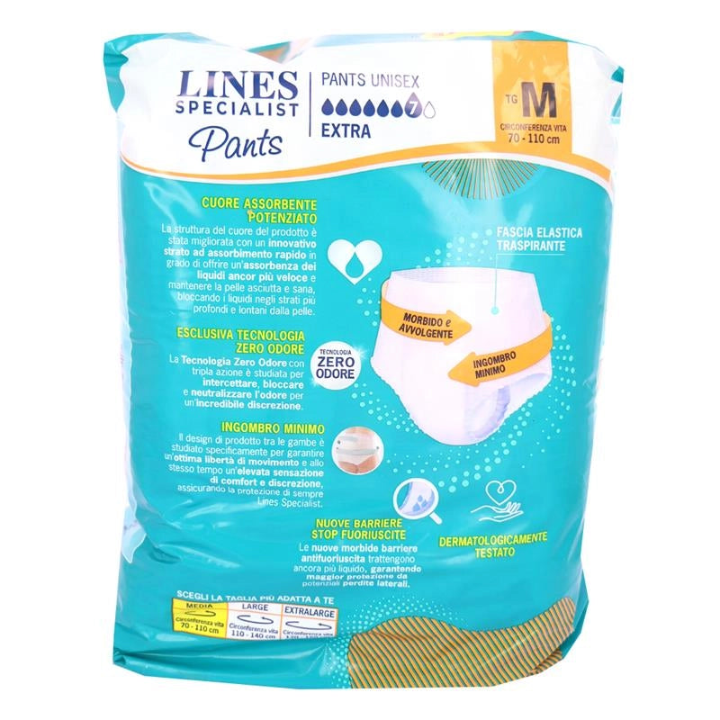 LINES SPECIALIST PANTS MUTANDINE UNISEX "M EXTRA" SUPER ASSORBENTE, SUPER ASCIUTTO FINO A 3 VOLTE PIÙ EFFICACE 7PZ