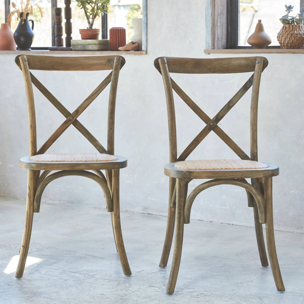 Set 2 sedie bistrò vintage in legno, marrone