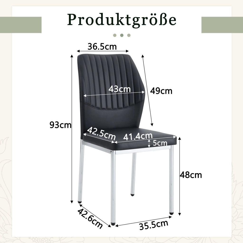 Set 4 Sedie da Pranzo ¨C MINIMAL ¨C Similpelle Nera, Gambe in Metallo Argento