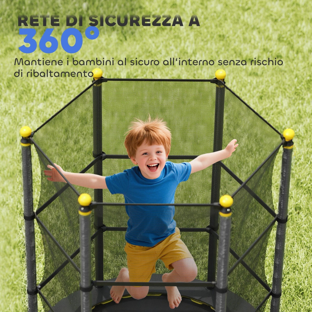 Tappeto elastico per bambini con rete di sicurezza ¨C zephmum ¨C nero, ?140x190 cm