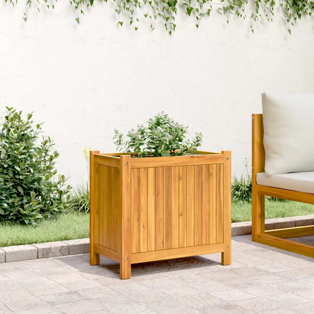Fioriera | Cassetta per fiori | Vaso Giardino con Rivestimento 54x31x50 cm Massello Acacia