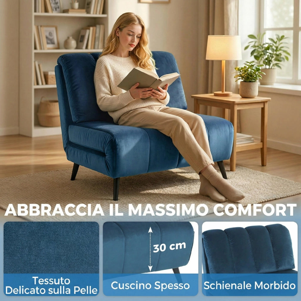Poltrona Letto Pieghevole Trasformabile con Schienale Regolabile ¨C Minimal ¨C Blu