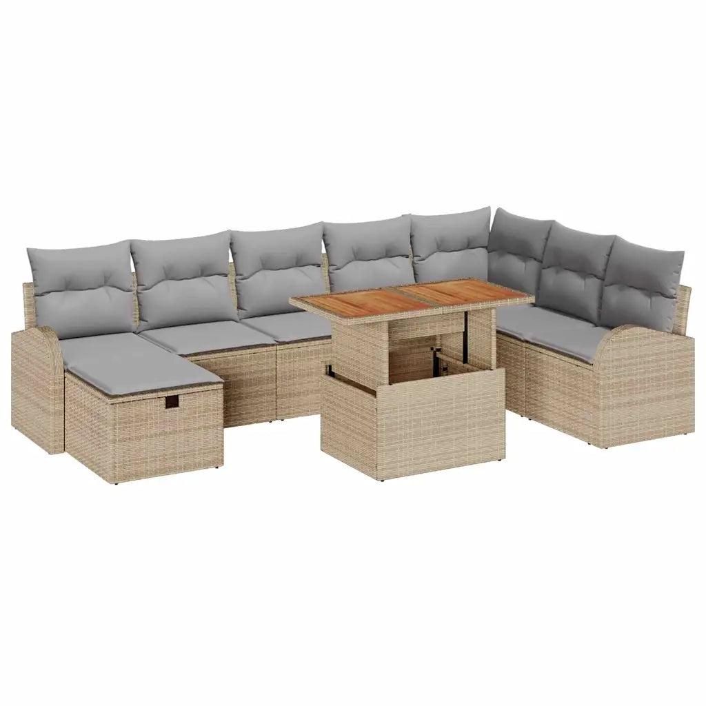 Set Divano da Giardino 9 pcs Beige polyrattan