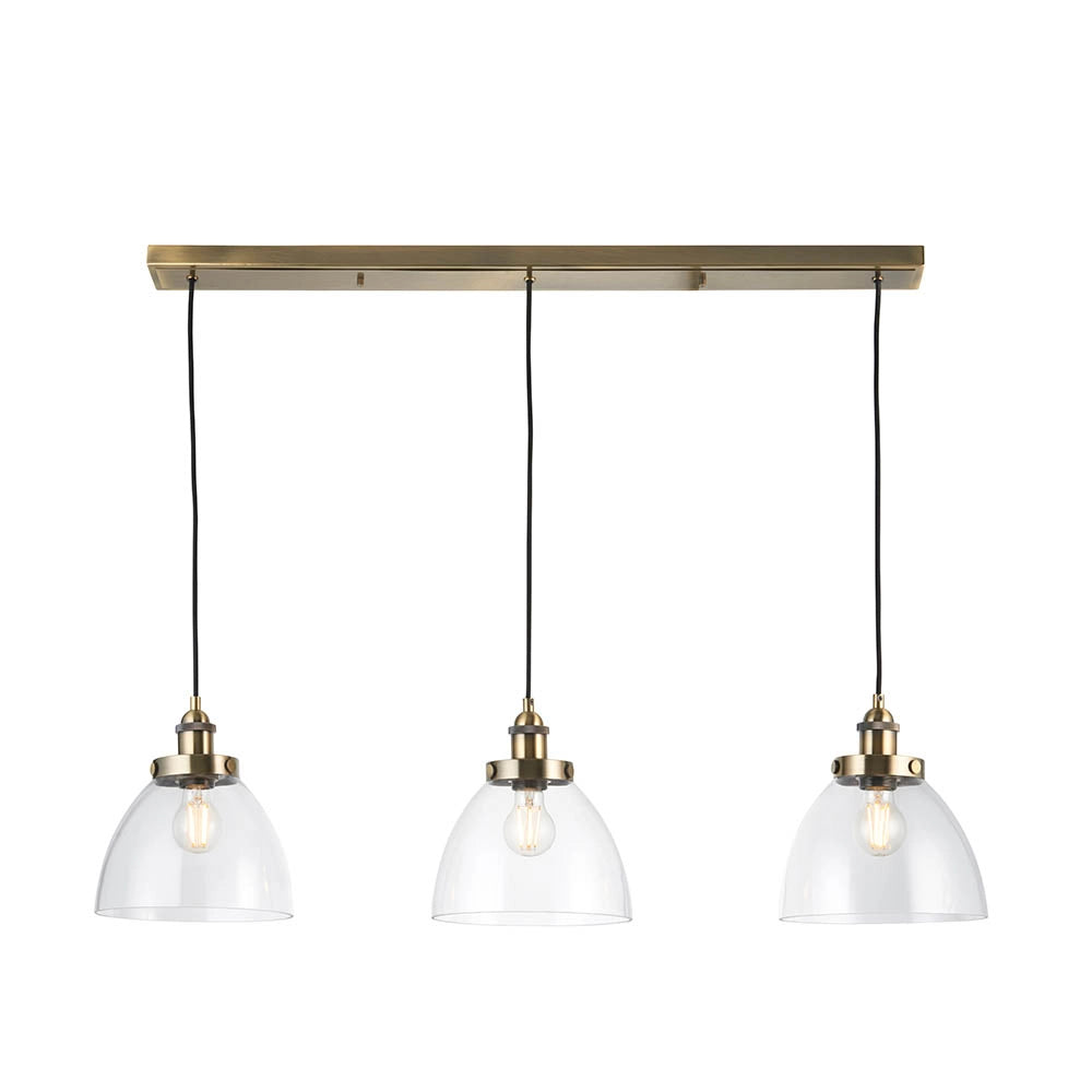 Lampada a sospensione industriale ottone anticato vetro 3xE27