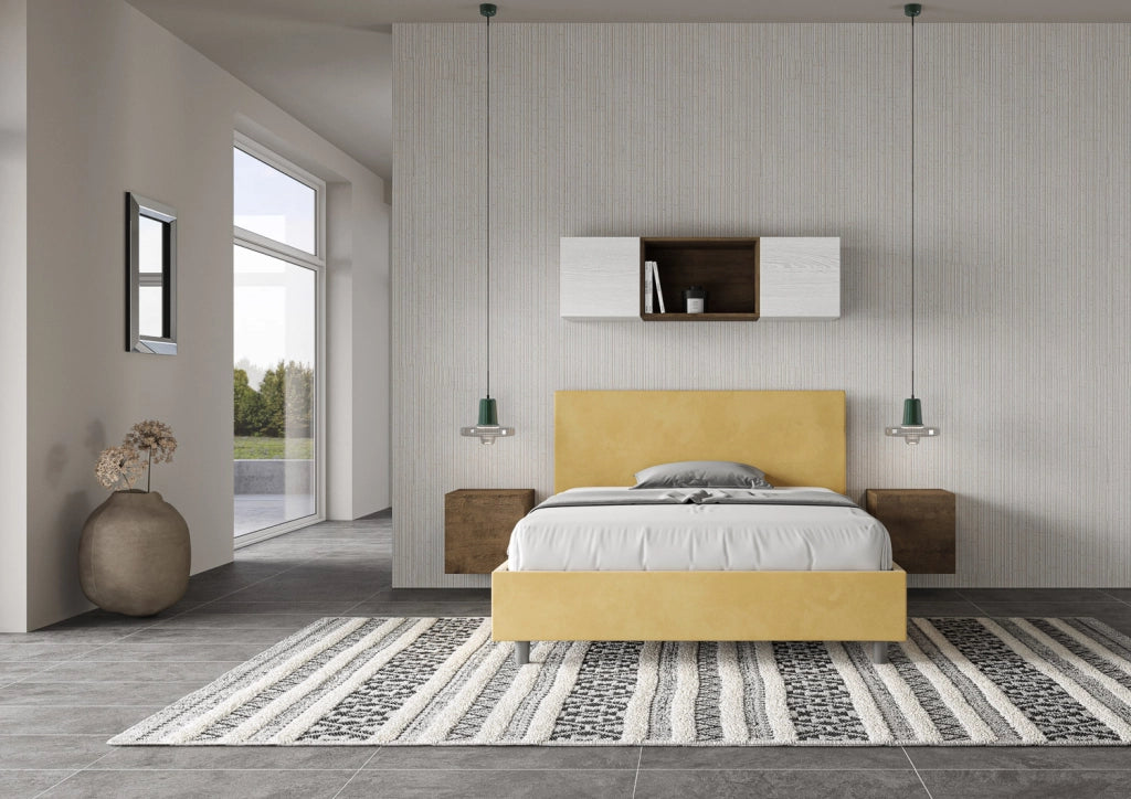 BS COM Letto una piazza e mezza contenitore imbottito 130x190 microfibra ocra