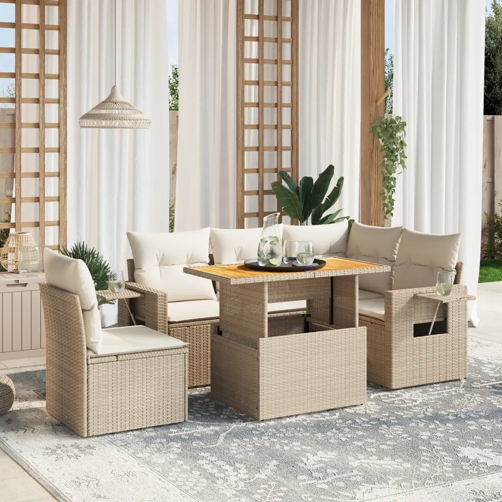 Set Divano da Giardino 6 pz con Cuscini Beige in Polyrattan 3271758