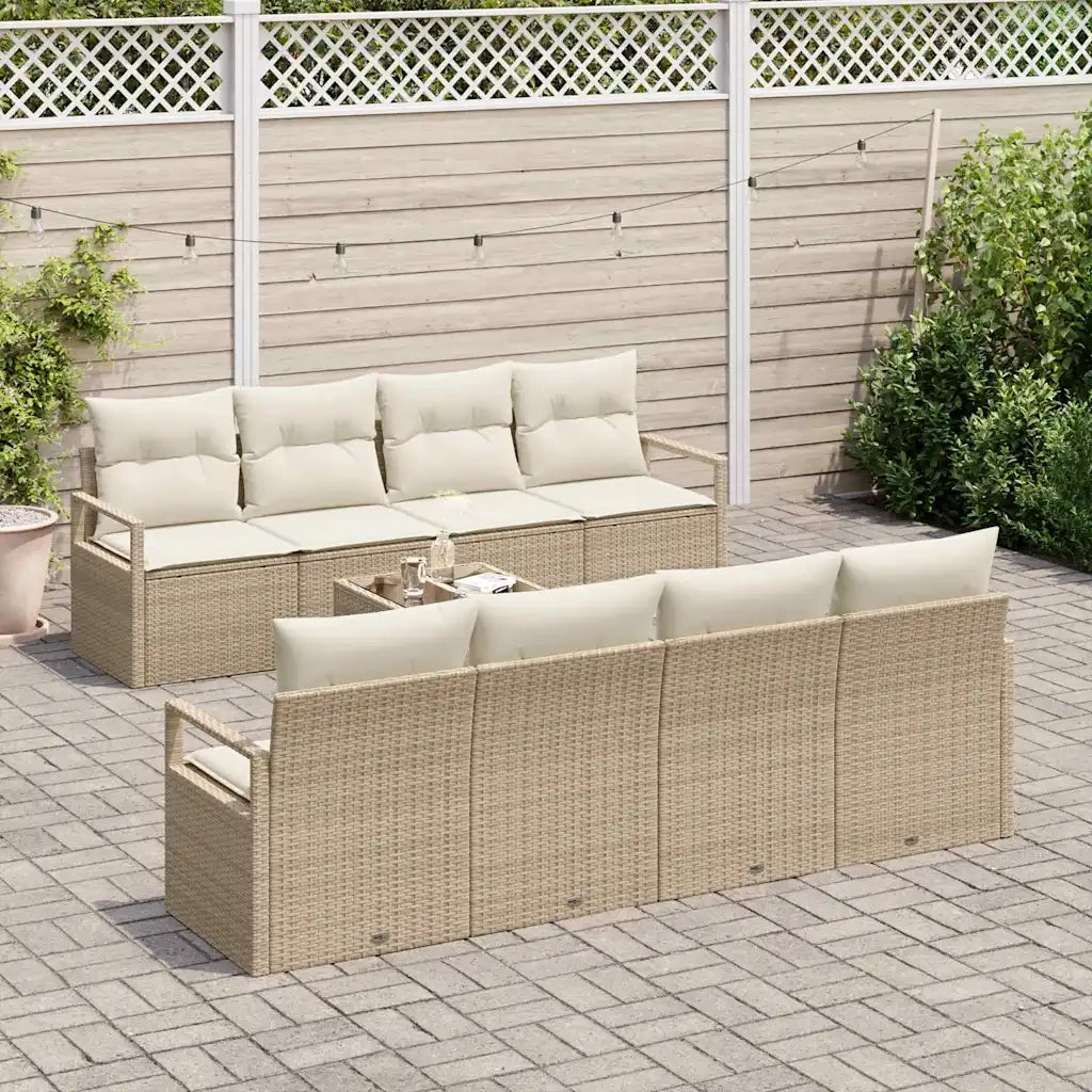 Set di divani con cuscino 7 pcs Beige e Crema polyrattan