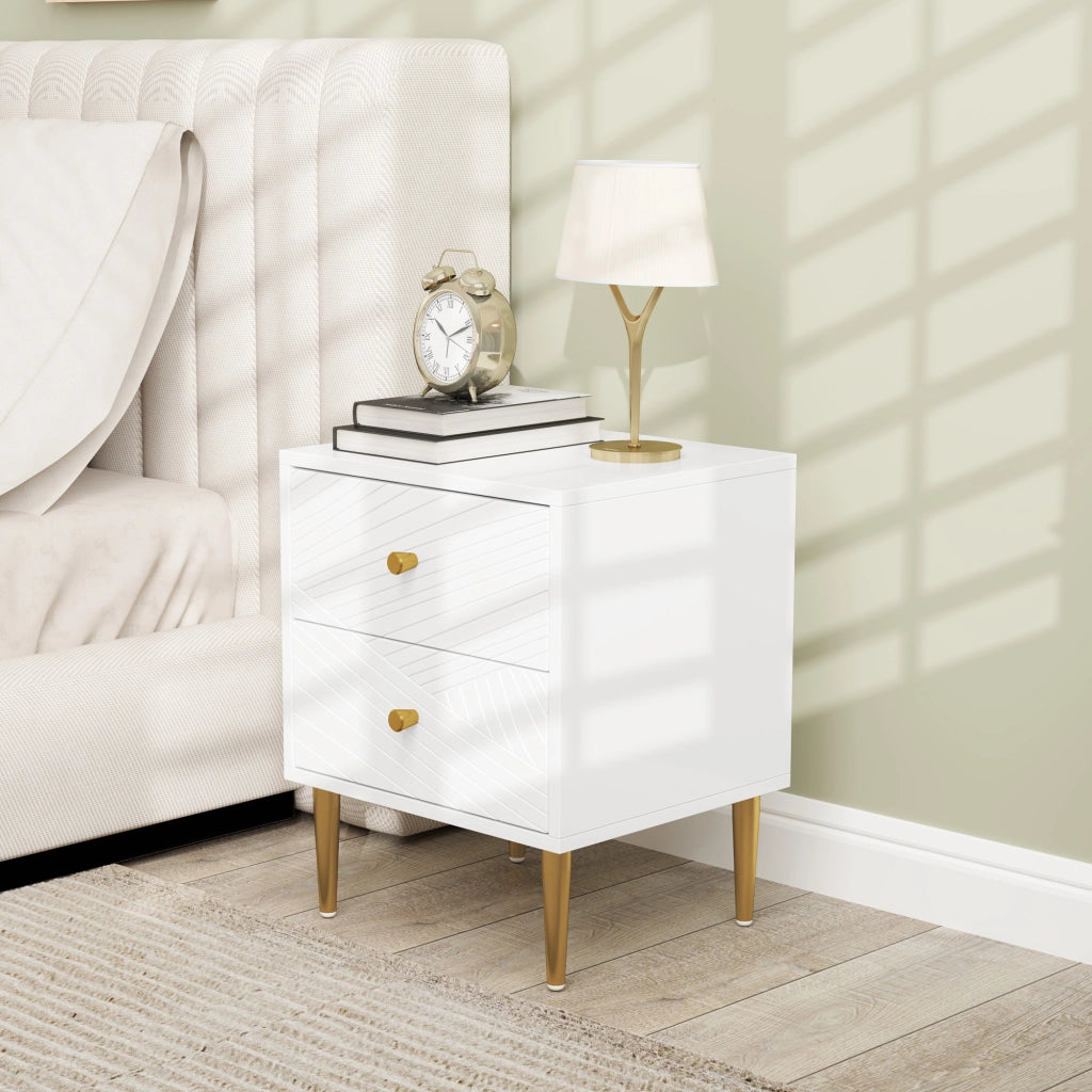 Comodino con 2 cassetti ¨C Minimal ¨C bianco 40x35x50 cm
