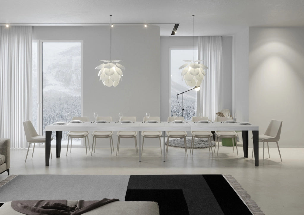 Tavolo allungabile 90x160/420 cm Flaris Premium bianco frassino telaio Antracite