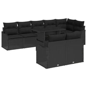 Set Divano da Giardino 9 pcs Nero Rattan in Polipropilene