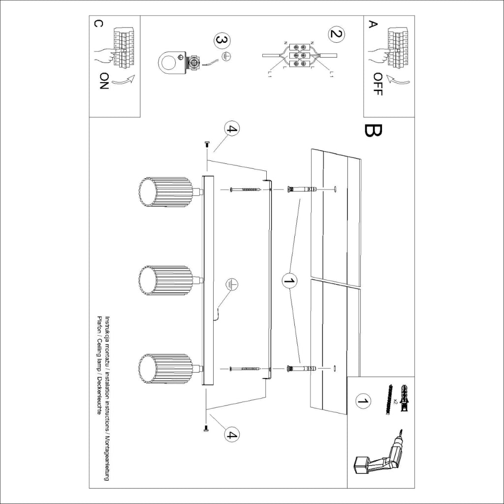 Lampada a soffitto KARBON 3L nero