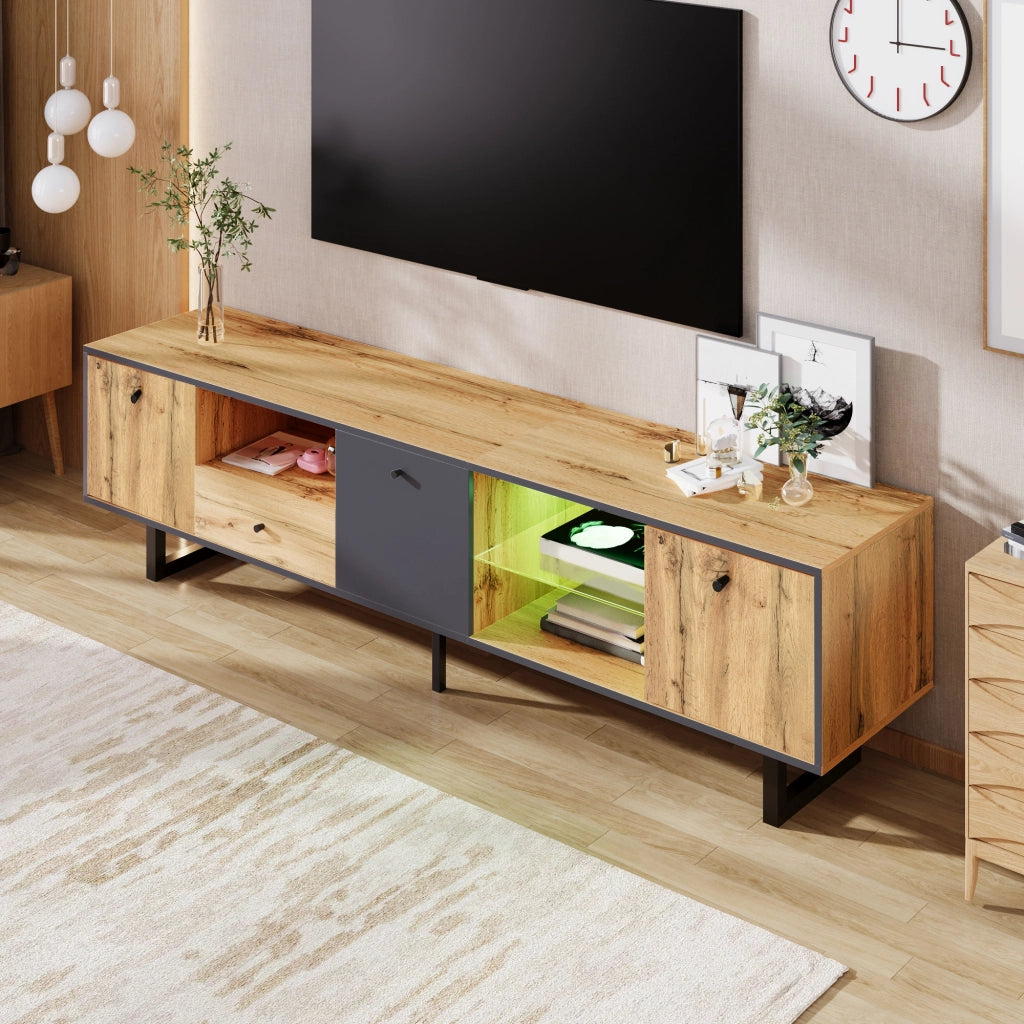 Lowboard TV naturale in truciolato lunghezza 190 cm