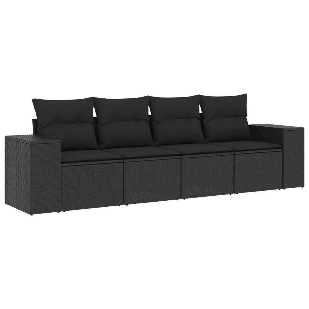 Set Divani da Giardino 4 pz con Cuscini Nero in Polyrattan 3254612