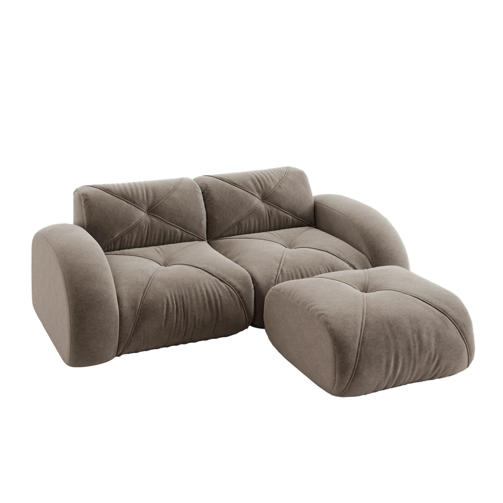 Divano modulare con pouf in chenille taupe; 204x171x76 cm