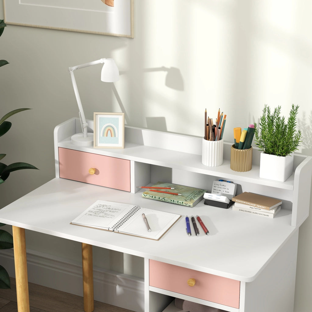 Scrivania per bambini con sedia e cassetti ¨C Xylo ¨C Rosa e bianco con ripiani