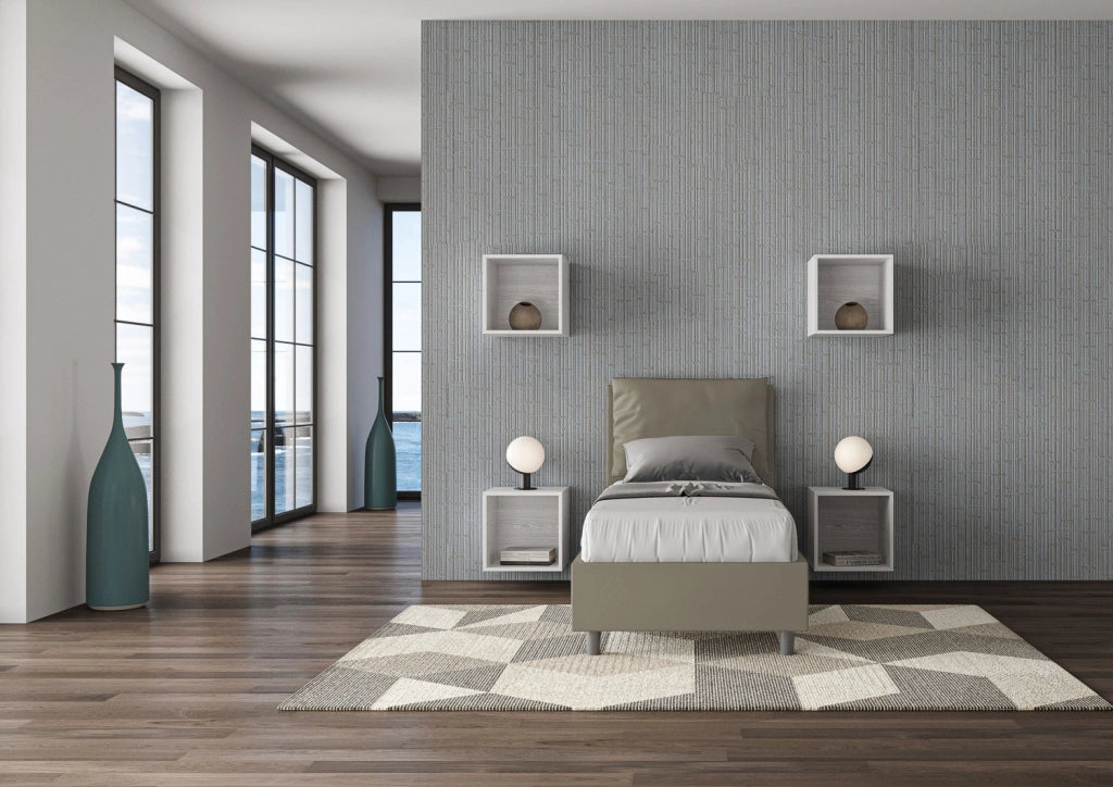 BS COM Letto singolo contenitore imbottito 80x210 similpelle cappuccino