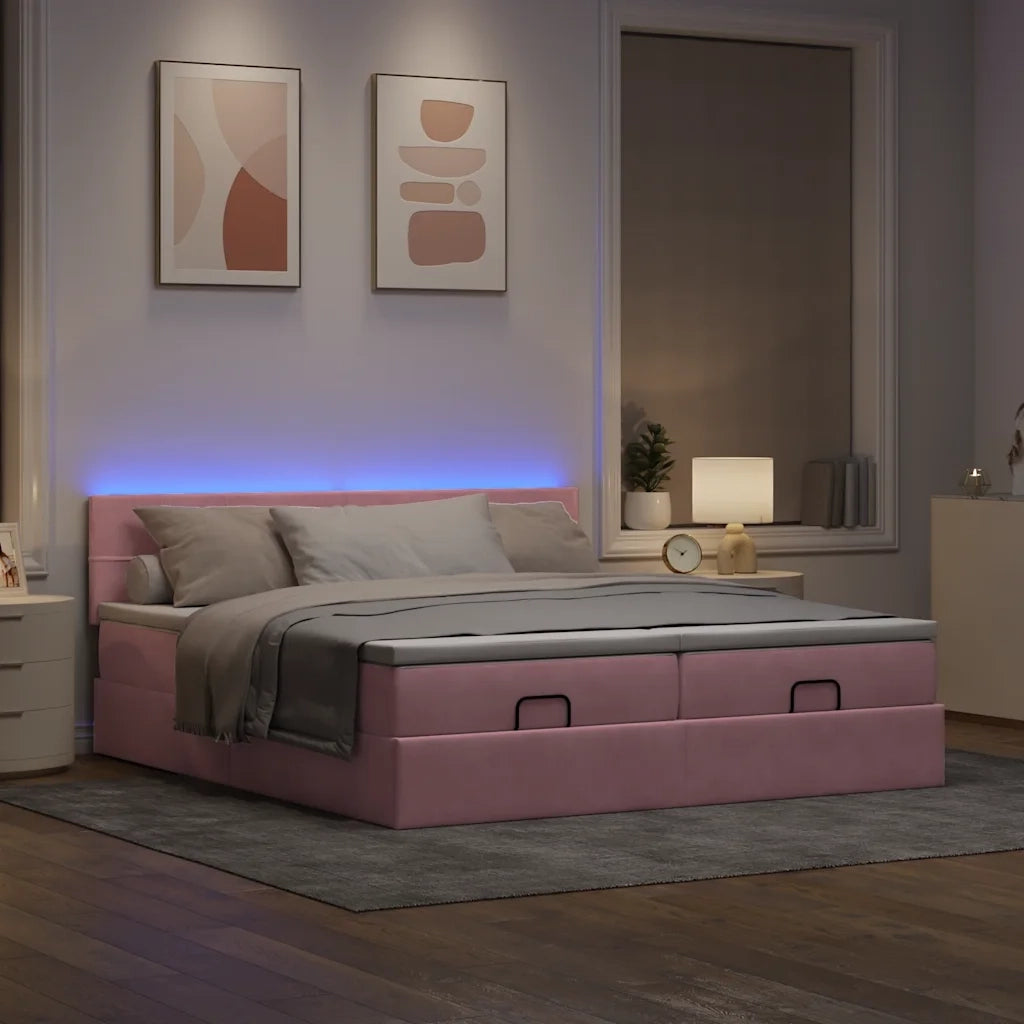 Struttura Letto Pouf con Materassi Rosa 200x200 cm Velluto 3312934